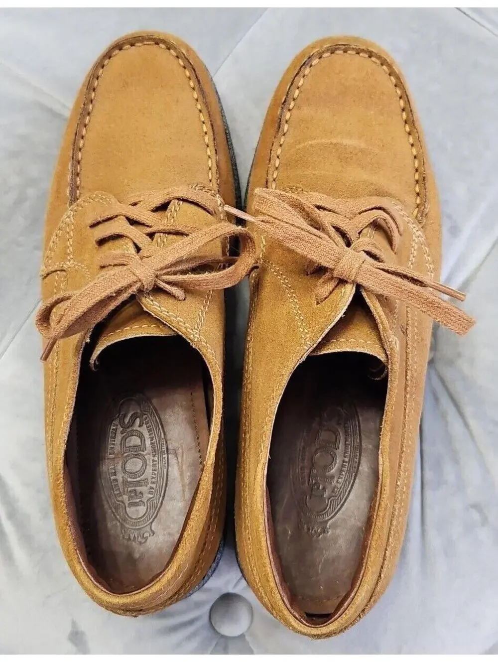 J.P. Tod’s Brown Suede Lace Up Moc Loafers Italy Handmade Mens Dress Shoes 39 9
